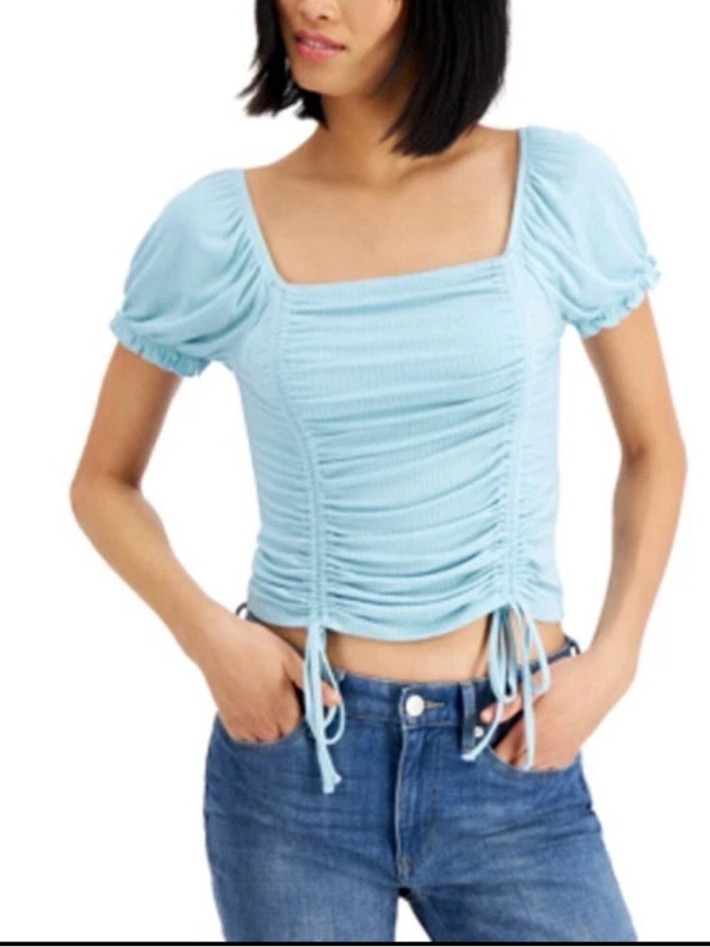 Celebrity Pink Baby Blue Ruched Square-Neck Crop Top
